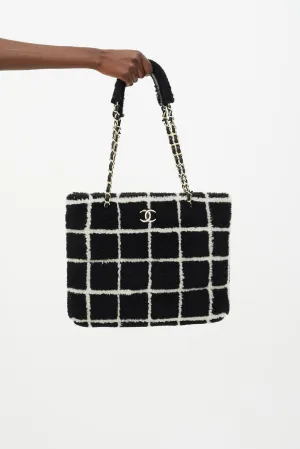 Black & White Shearling Grid Tote