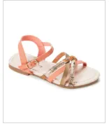 Coral & Gold Cross-Strap Sandal - Girls