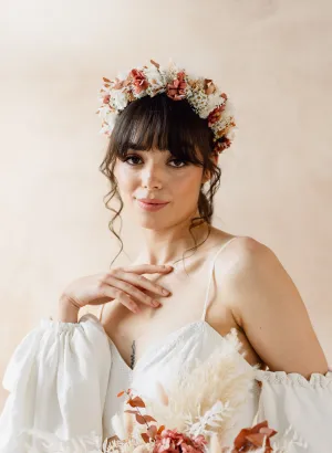 Coral Bridal Dried Flower Crown Wedding Headband