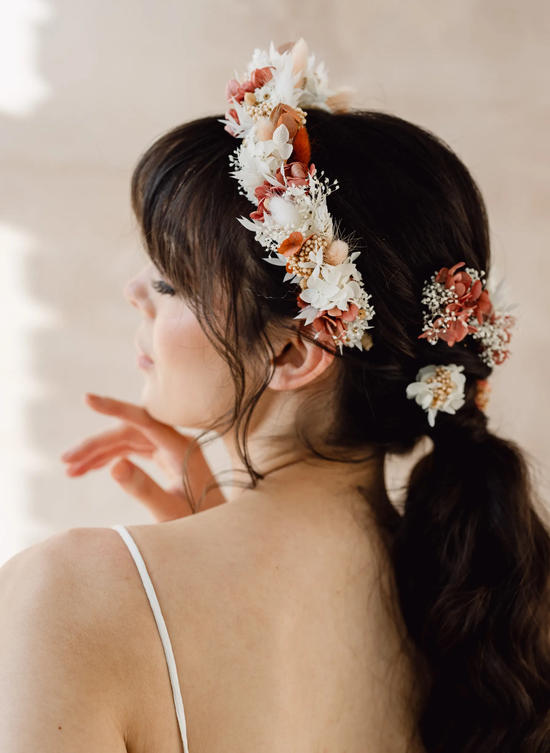 Coral Bridal Dried Flower Crown Wedding Headband