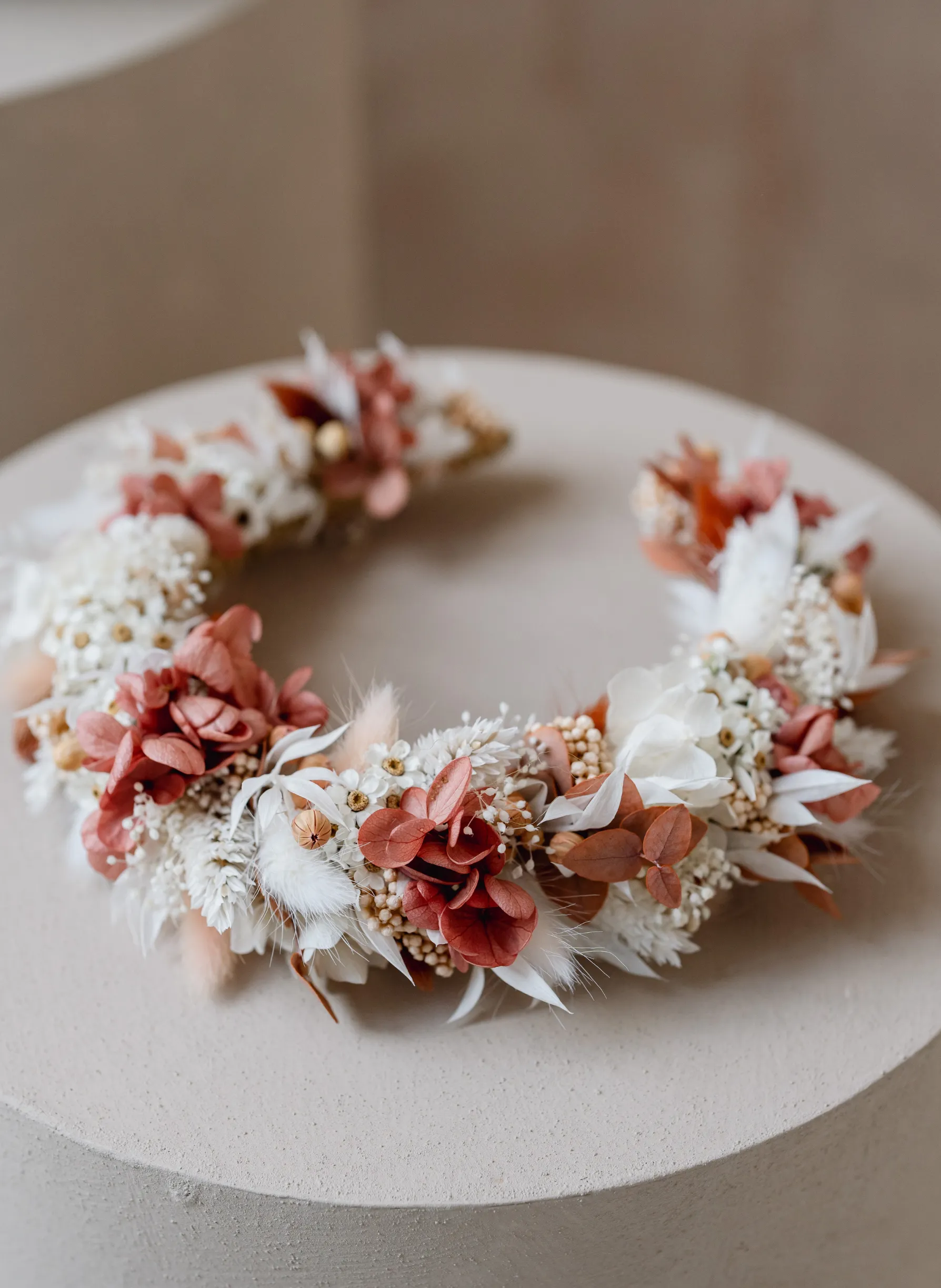 Coral Bridal Dried Flower Crown Wedding Headband