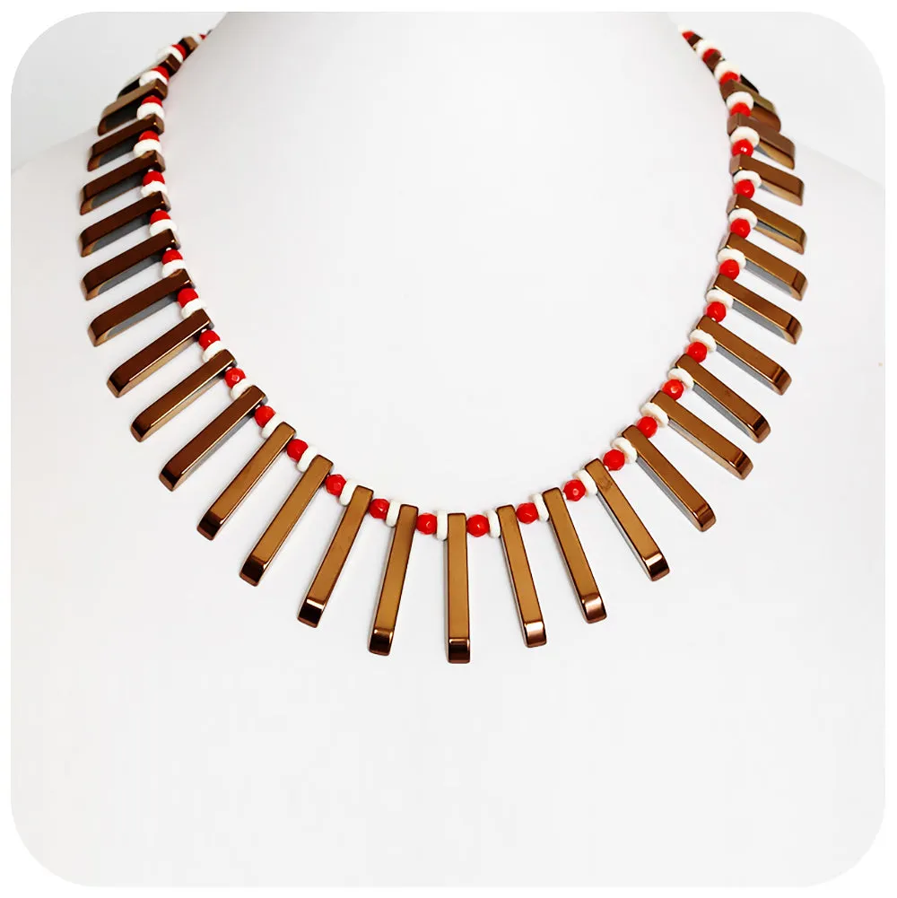 Coral, Ostrich shell and Hematite Necklace