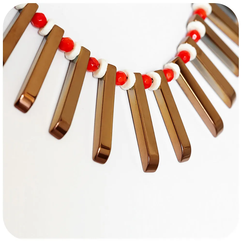 Coral, Ostrich shell and Hematite Necklace