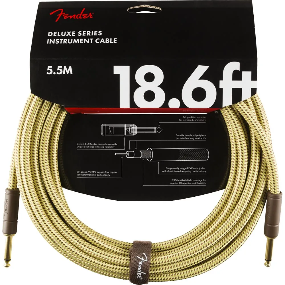 Fender 18.6’ Deluxe Series Instrument Cable, Straight/Straight, Tweed