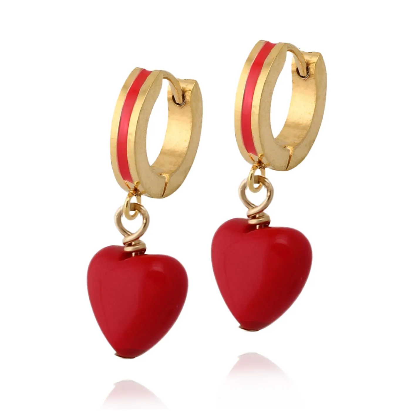 Small Red Coral Heart Earring