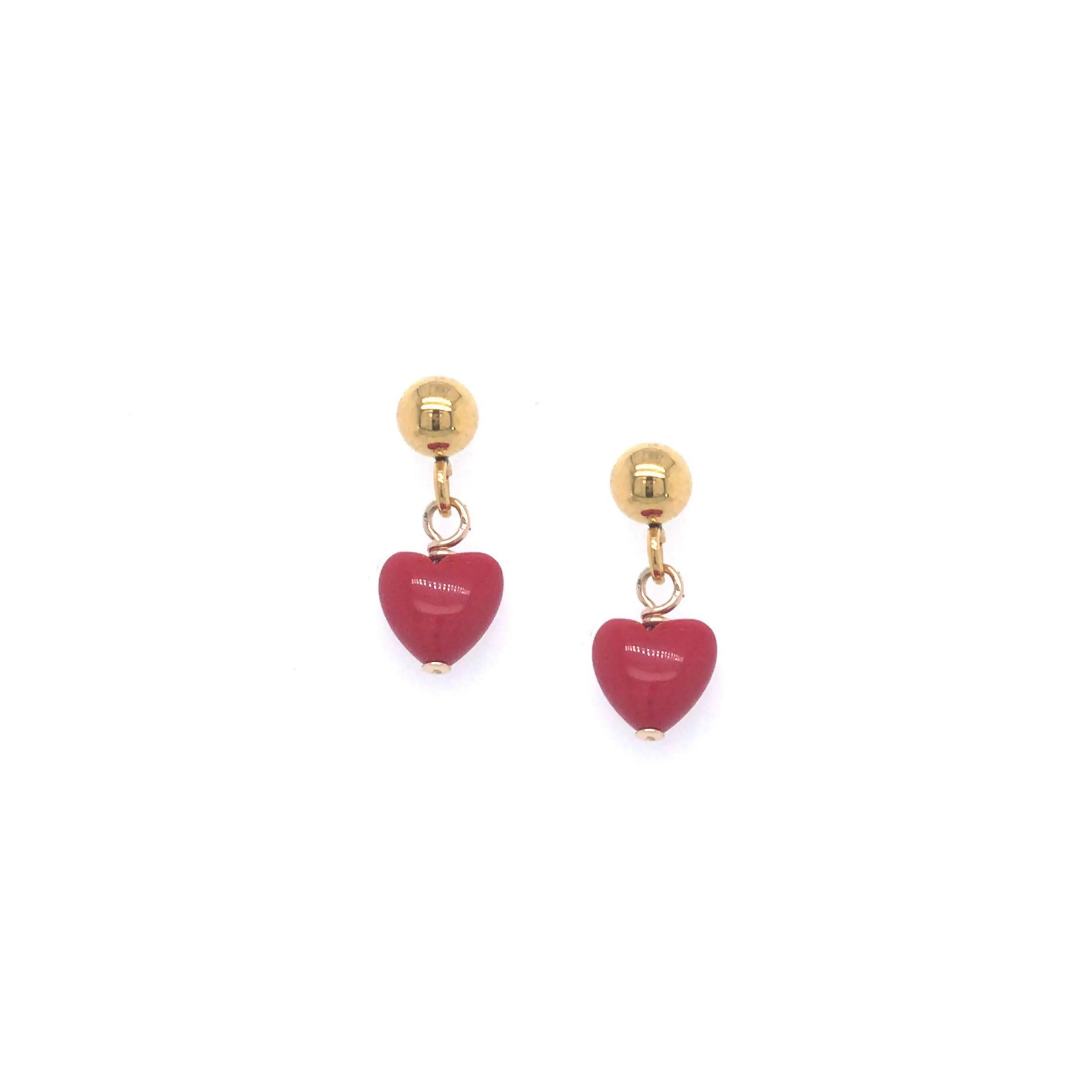 Small Red Coral Heart Earring