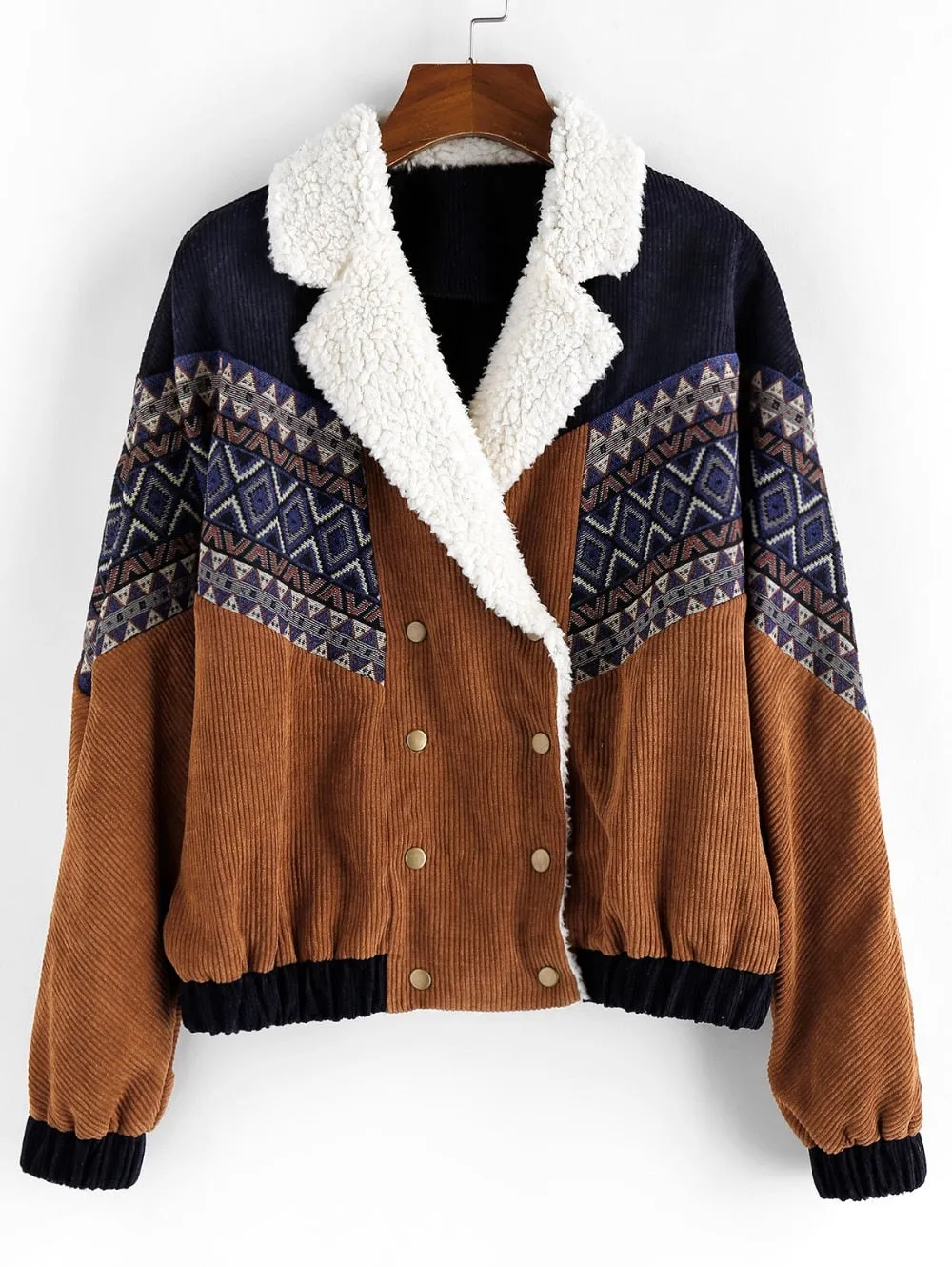 Tribal Print Faux  Corduroy Jacket